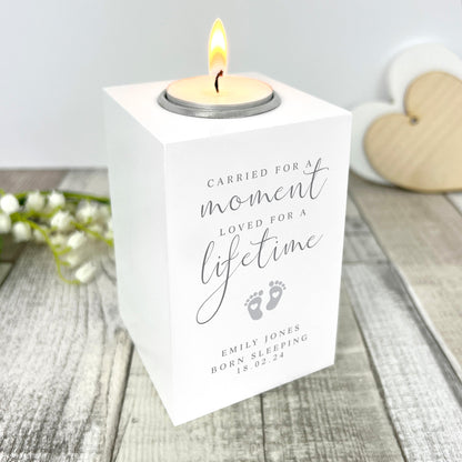 Personalised Angel Baby Memorial White Wooden Photo Tea Light Holder