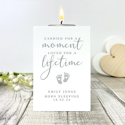 Personalised Angel Baby Memorial White Wooden Photo Tea Light Holder