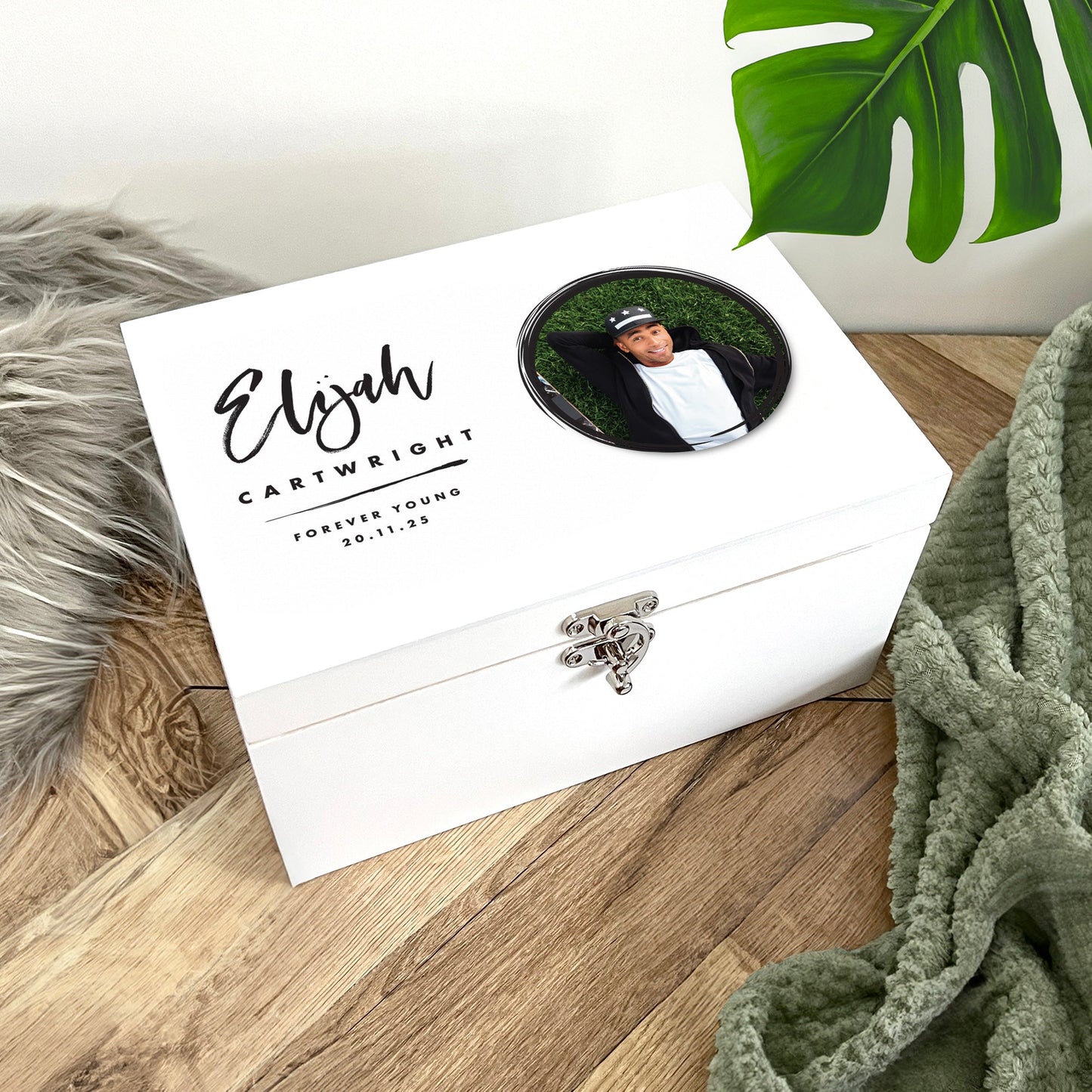 Personalised Modern Any Occasion Circle Photo White Memory Box - 3 Sizes