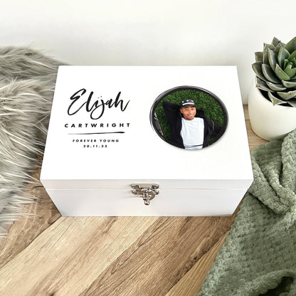 Personalised Modern Any Occasion Circle Photo White Memory Box - 3 Sizes