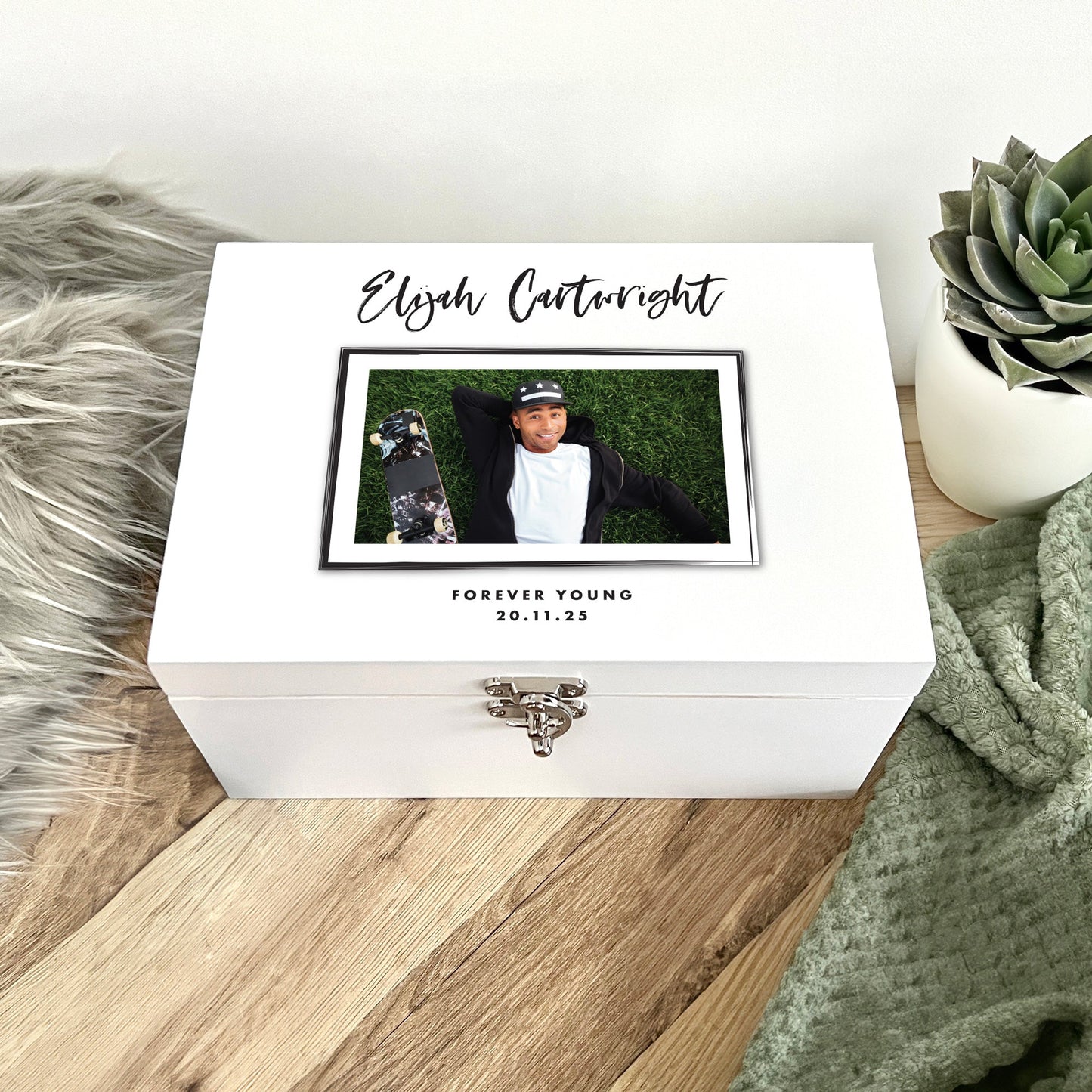 Personalised Modern Any Occasion Landscape Photo White Memory Box - 3 Sizes