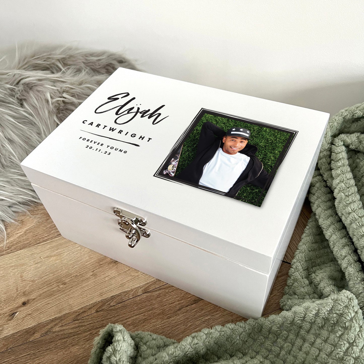Personalised Modern Any Occasion Square Photo White Memory Box - 3 Sizes