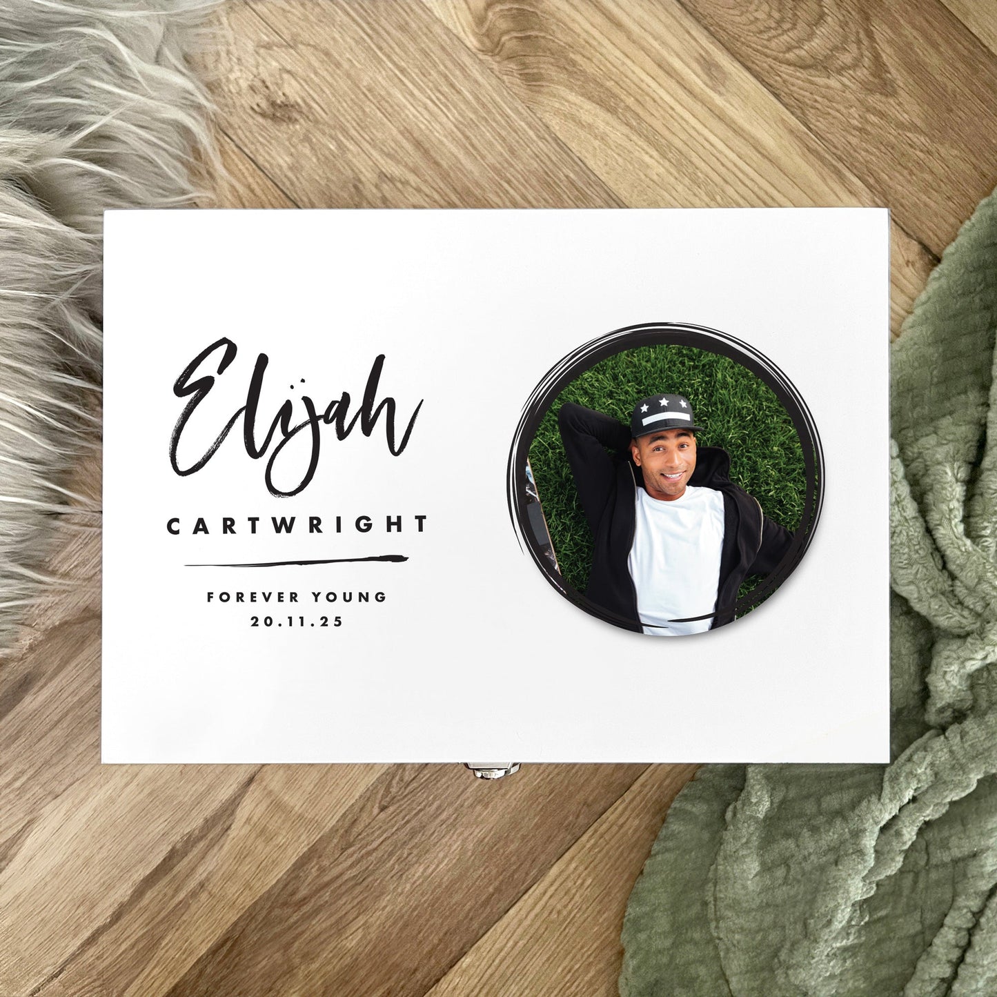 Personalised Modern Any Occasion Circle Photo White Memory Box - 3 Sizes