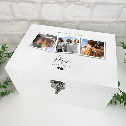 Personalised White Wooden Memorial Photo Keepsake Memory Box - 3 Sizes