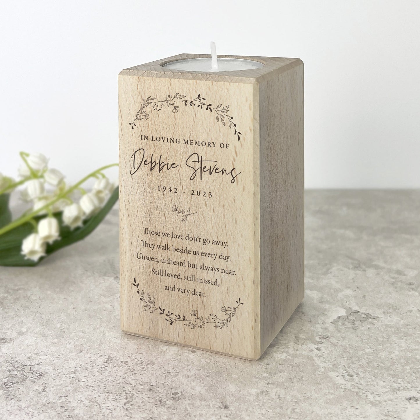 Personalised Solid Wooden Wreath Memorial Tea Light Holder - 2 Sizes