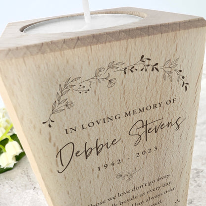 Personalised Solid Wooden Wreath Memorial Tea Light Holder - 2 Sizes