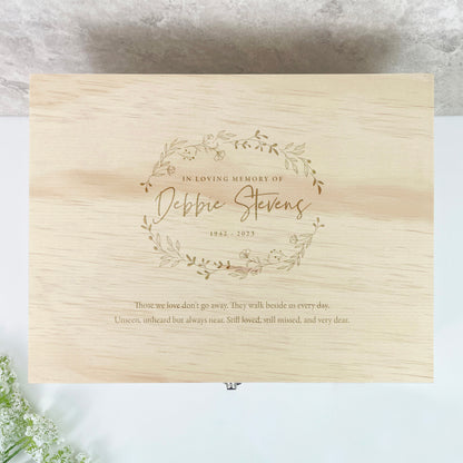 Personalised Wooden Wreath Engraved Keepsake Memory Box - 5 Sizes