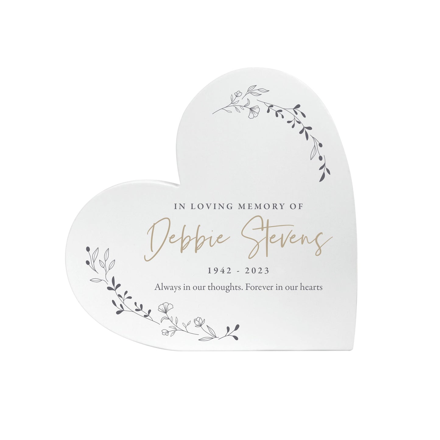 Personalised White Wooden Wreath Memorial Freestanding Heart