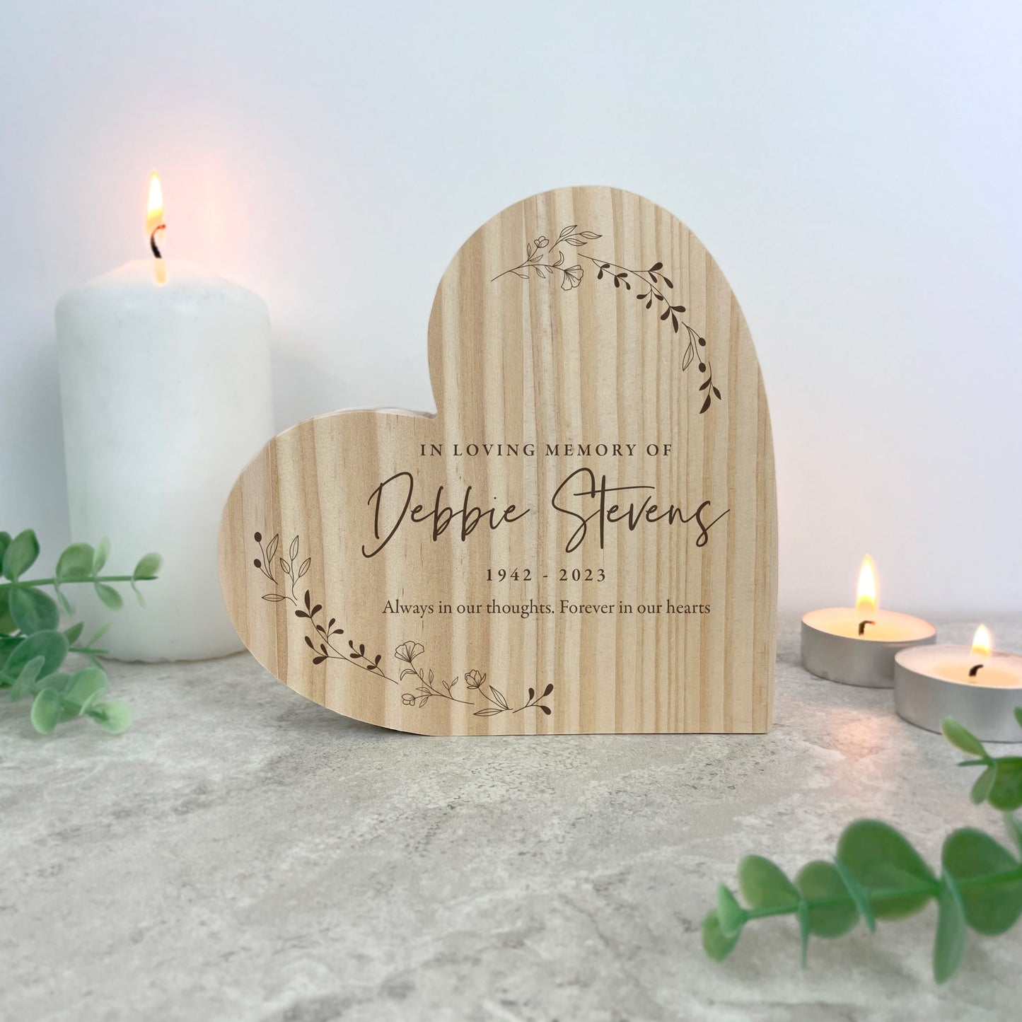 Personalised Wooden Wreath Memorial Freestanding Heart