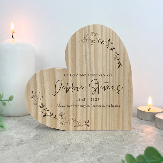 Personalised Wooden Wreath Memorial Freestanding Heart