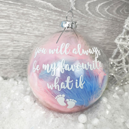 Personalised Miscarriage/Angel Baby Feather Filled Glass Memorial Bauble