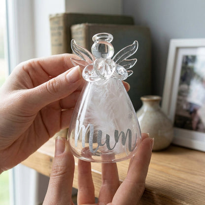 Feather Filled Glass Memorial Angel Ornament/Vase
