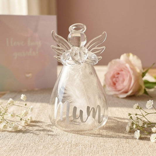 Feather Filled Glass Memorial Angel Ornament/Vase
