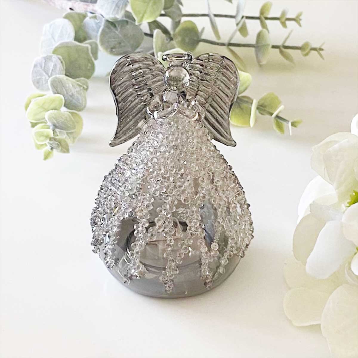 Decorative LED Smokey Grey Glass Angel Hanging Ornament