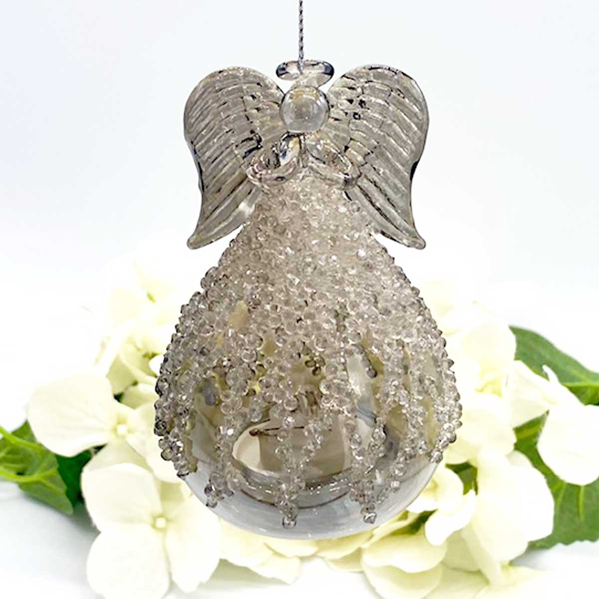 Decorative LED Smokey Grey Glass Angel Hanging Ornament