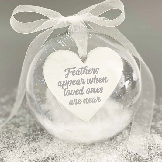 "Feathers appear when loved ones are near" Memorial Bauble - Dad