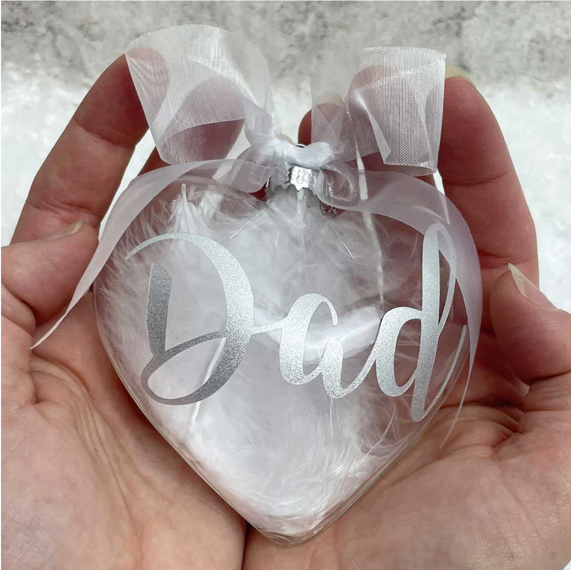 Feather Filled Glass Heart