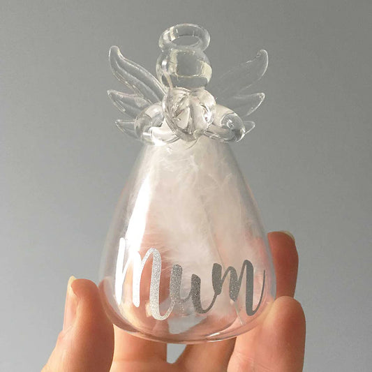 Feather Filled Glass Memorial Angel Ornament/Vase