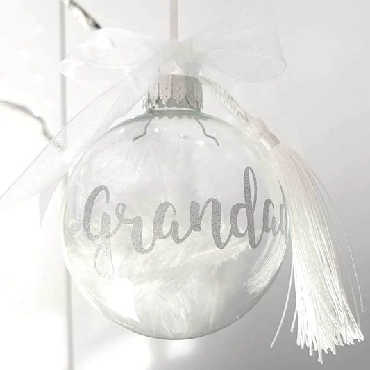 Personalised Luxury Feather Filled Glass Memorial Bauble